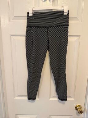 Athleta Black & White Striped Leggings